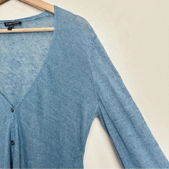 Eileen Fisher Womens Size Small Linen Blue Button Asymmetrical Cardigan - Picture 6 of 13